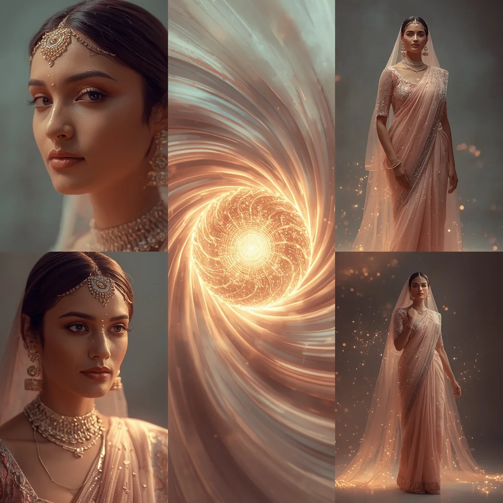 Festive Pastel Saree Hypnotic Ripple Vortex Energy Core Collage | Mesmerizing Glow Prompt | trending prompt copy paste instagram — AI image prompt