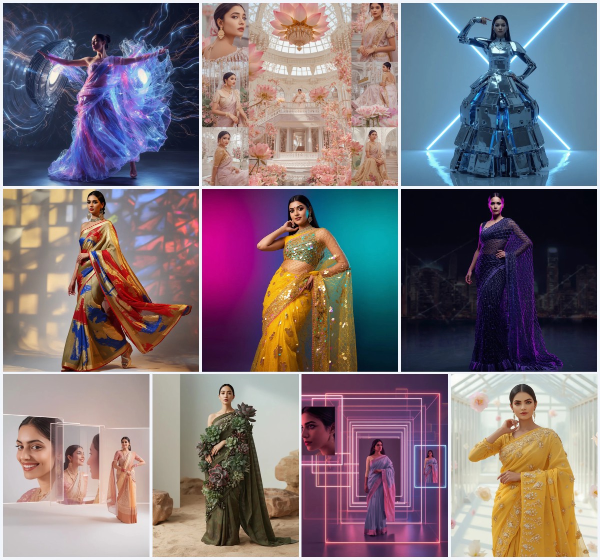 New 10 AI Prompts for Artistic Saree Looks with Mirror Reflections | Traditional saree prompt in english for wedding