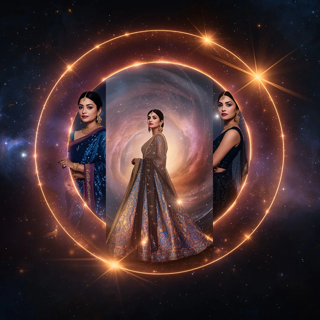 A Celestial Orb Portal Collage Framing Cosmic Indian Festive Entrances — AI image prompt