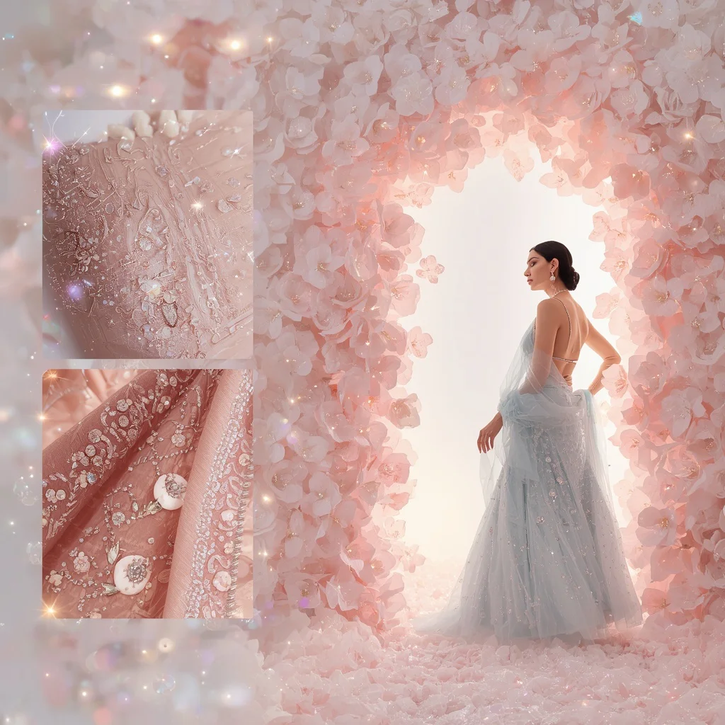 A Crystal Bloom Mosaic Portal Collage Highlighting Intricate Indian Festive Gateways — AI image prompt