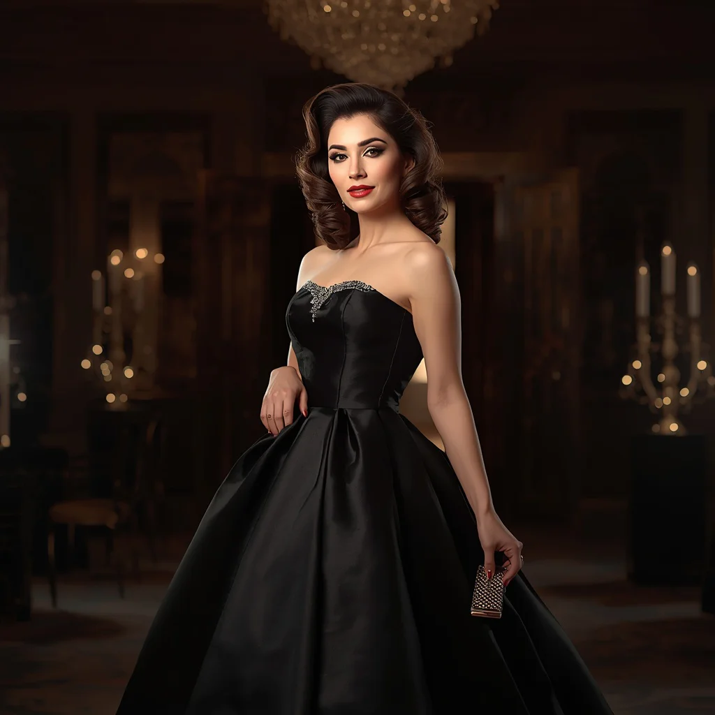 Glamorous Black Tie Affair: A Woman in a Strapless Satin Ball Gown — AI image prompt