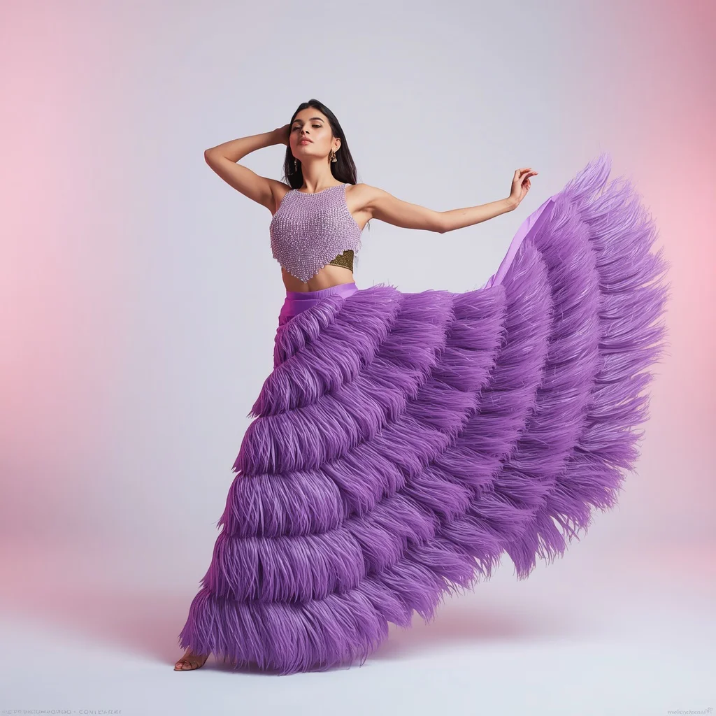 Photorealistic Fashion Portrait of an Indian Influencer in a Futuristic Powder Violet Saree — AI image prompt