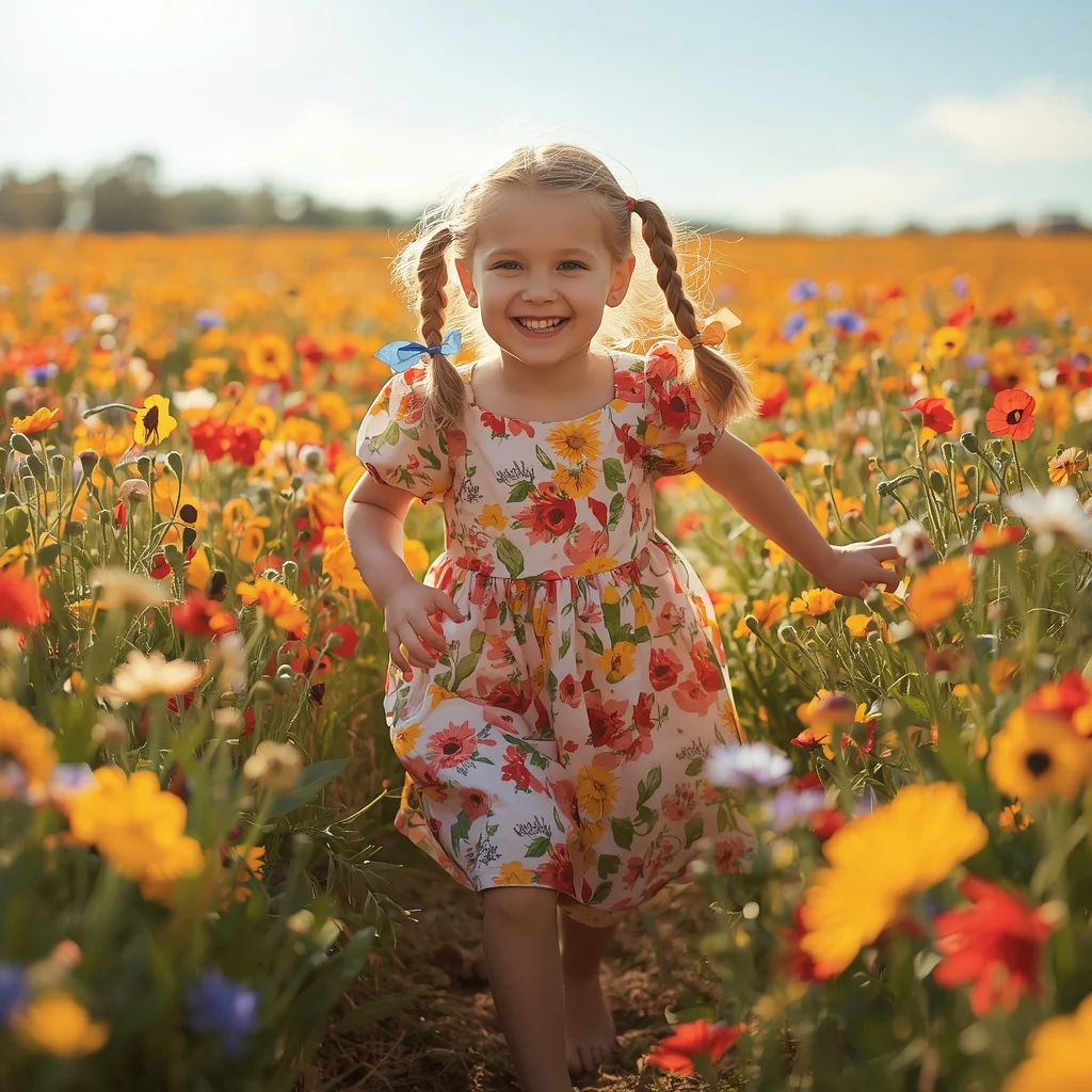 Sweet Summer Joy: A Cute Girl in a Floral Midi Dress — AI image prompt