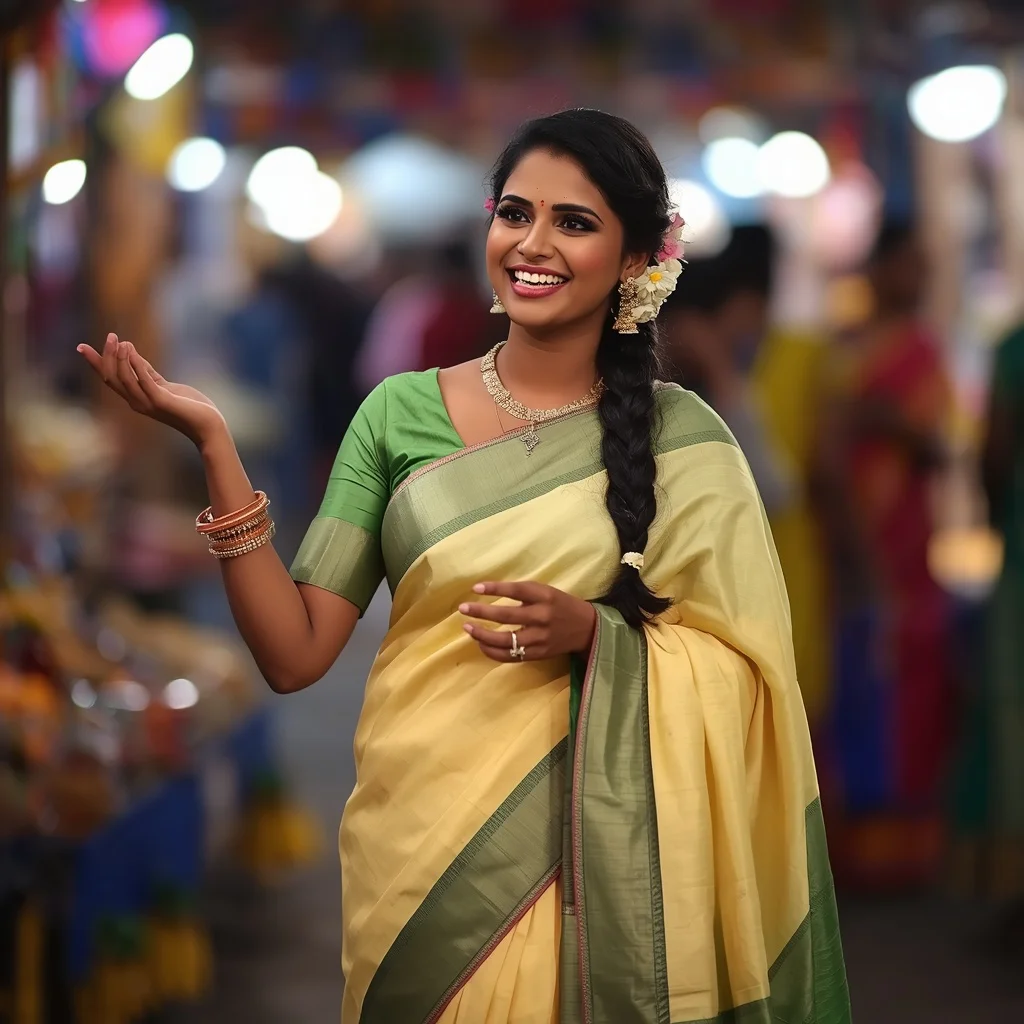 Vibrant Indian Woman Enjoying a Festival in a Pastel Gadwal Silk Saree — AI image prompt